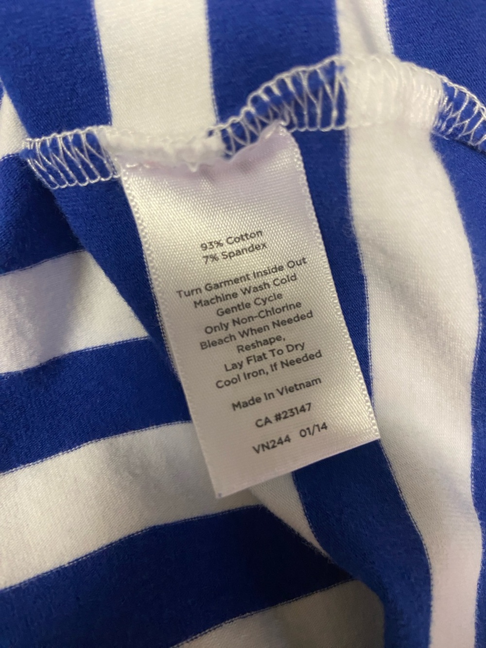 Talbots White and Royal Blue Striped Short Sleeve Top with Beaded Collar - Picture 7 of 7